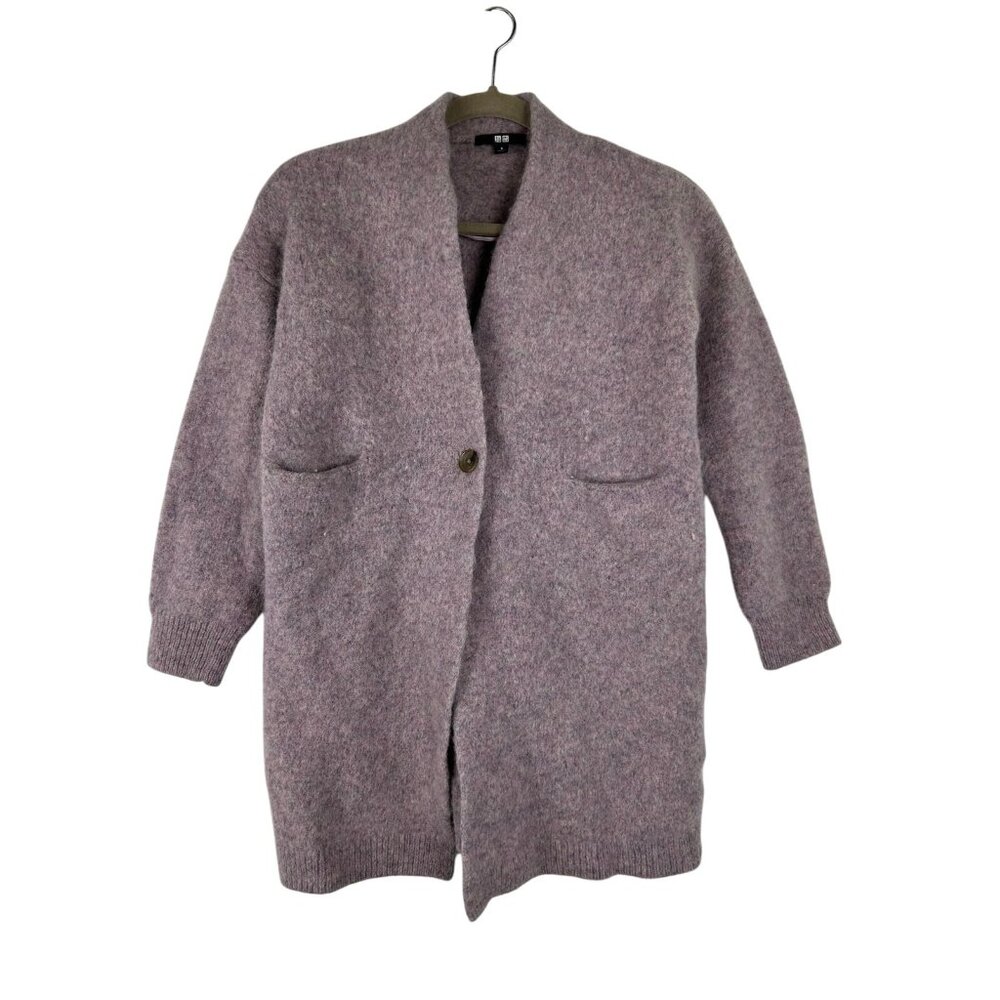 Uniqlo Women's Small/Petite 100% Wool 1-Button Purple Cardigan Sweater